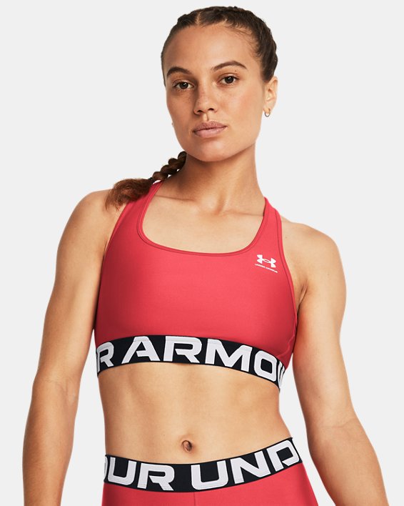 Sujetador deportivo HeatGear® Armour Mid Branded para mujer, Red, pdpMainDesktop image number 0